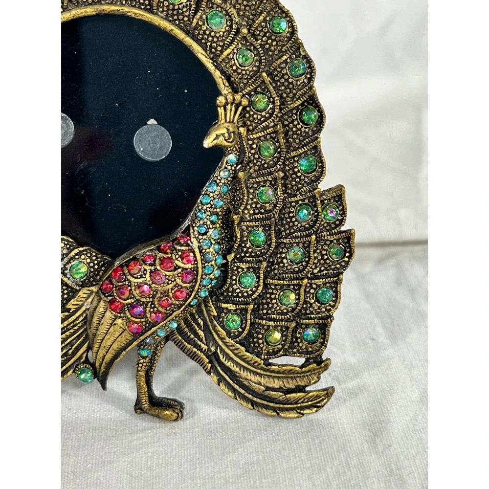 Pier 1 Imports Peacock Picture Frame‎ Rhinestones Cast Metal Desk Frame Bird